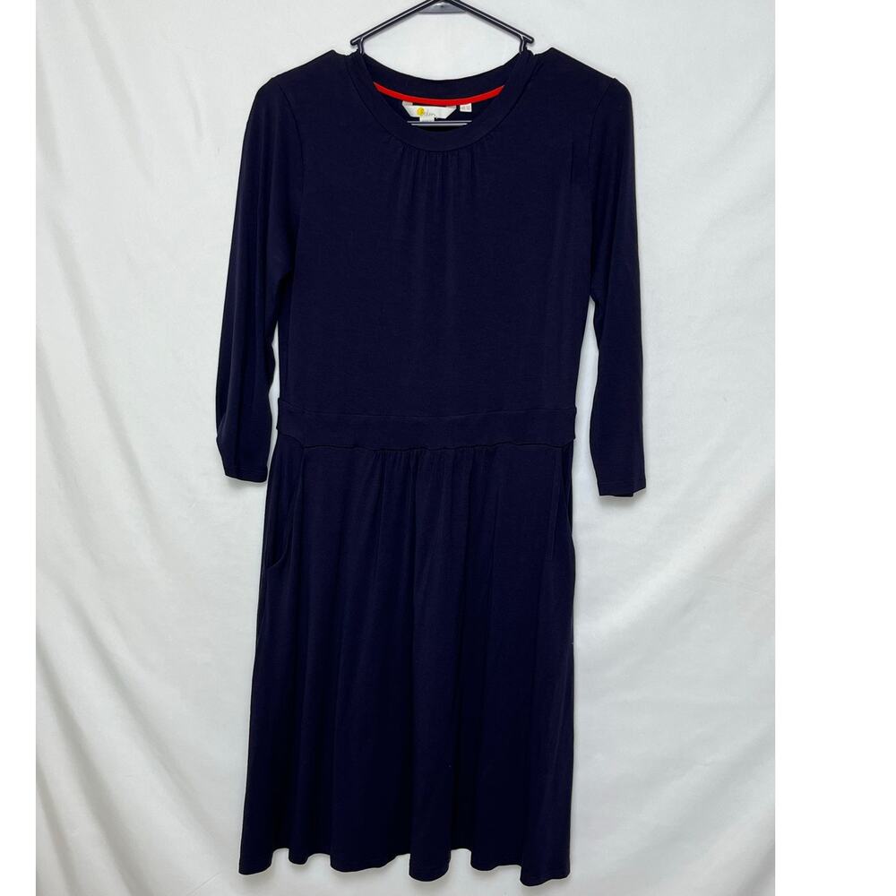 Boden Women’s 8P Navy Blue Knit Midi Dress 3/4 Sleeve Stretch Petite Workwear
